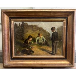 Painting Children Playing Marbles