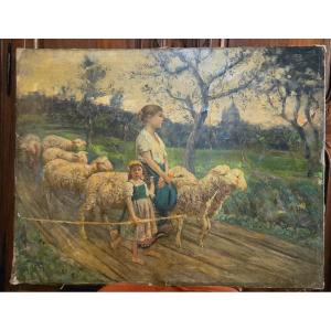 Shepherdess With Sheep