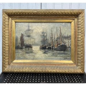 Genre Scene View Of The Port With Boats