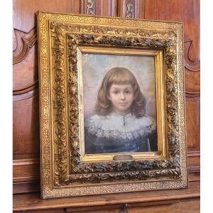 19th Century Pastel By Karl Cartier Depicting A Young Girl 
