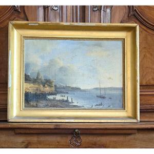 Panel Painting Depicting A Port.