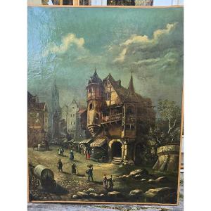 Oil On Canvas Depicting A Village