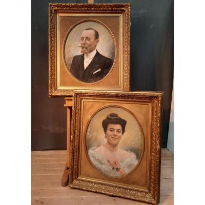 Portraits Of Monsieur Léopold Bony And His Wife, XIXth Century