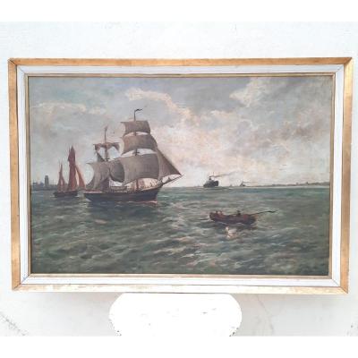 Scene Of Sailboats At Sea Twentieth