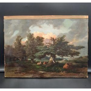 French School Of The XIXth Cows Landscape.