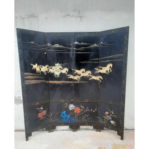 Four-leaf Screen In Lacquer Circa 1900
