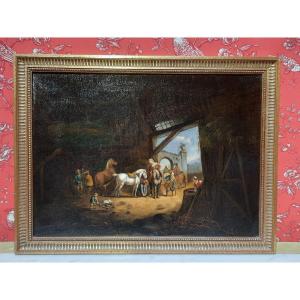 École Française "Scène d'écurie" XIXème 