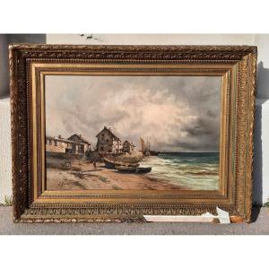 Fisherman Scene On The Strike "j.guerry" XIXth