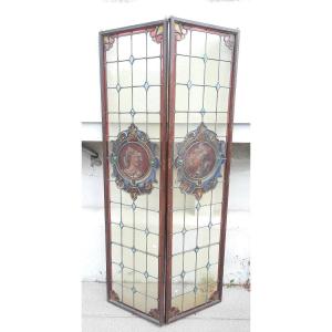 Pair Of Renaissance Style Stained Glass Windows.