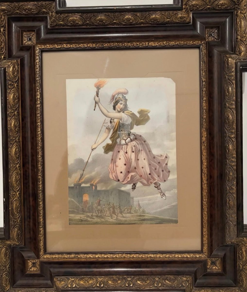 Coppia di acquerelli che raffigurano due figure allegoriche, XIX sec.-photo-1