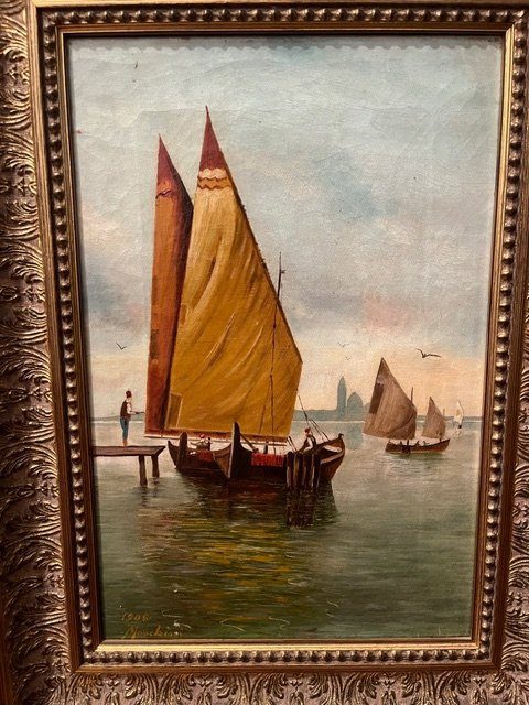 Veduta marina, olio su tela, G.Marchini -photo-2