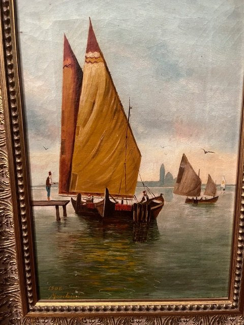 Veduta marina, olio su tela, G.Marchini -photo-3