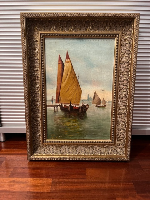 Veduta marina, olio su tela, G.Marchini 