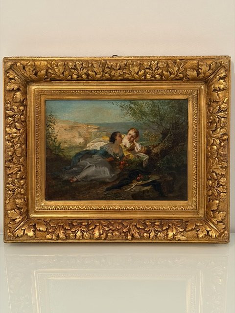 Dipinto raffigurante due giovani donne, Paul L. Billou (1821-1868)-photo-2