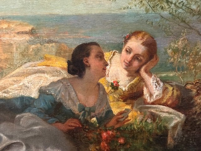 Dipinto raffigurante due giovani donne, Paul L. Billou (1821-1868)-photo-4
