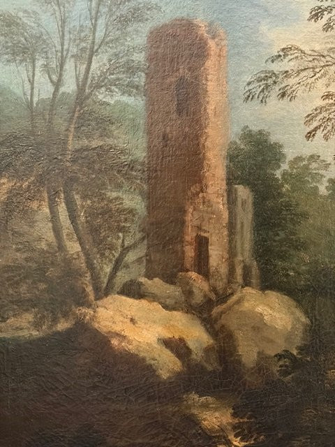 Paesaggio con rovine e figure , XVIII secolo-photo-5