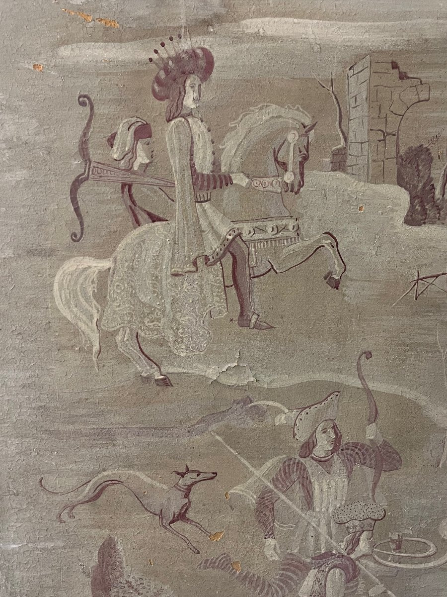 Pannello decorativo con figure, tela su carta, Baldinelli-photo-2