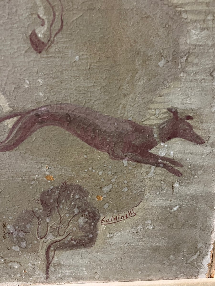 Pannello decorativo con figure, tela su carta, Baldinelli-photo-4