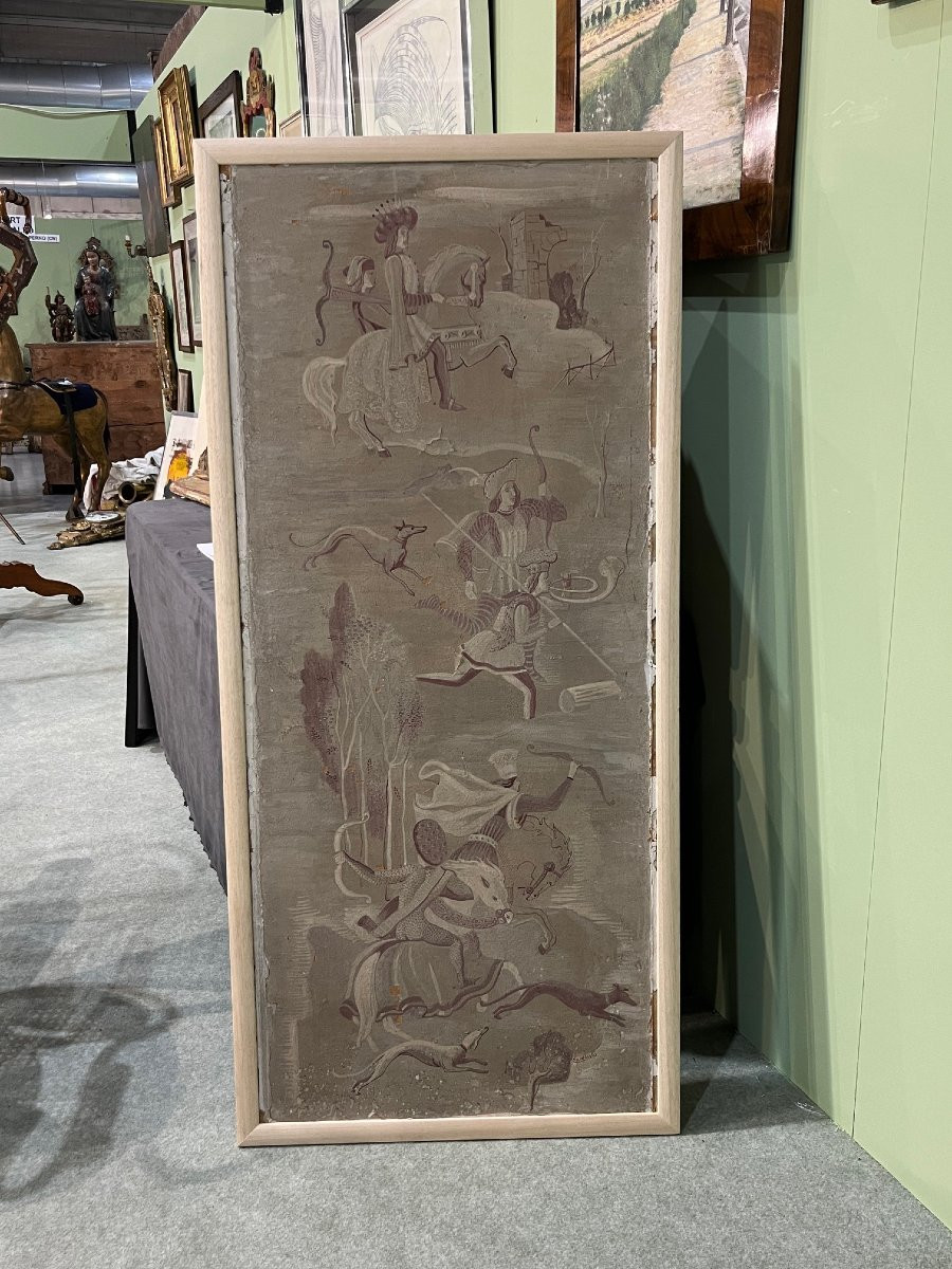 Pannello decorativo con figure, tela su carta, Baldinelli-photo-1