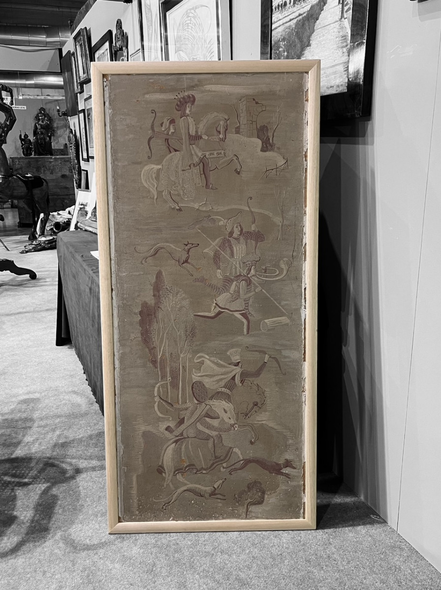 Pannello decorativo con figure, tela su carta, Baldinelli