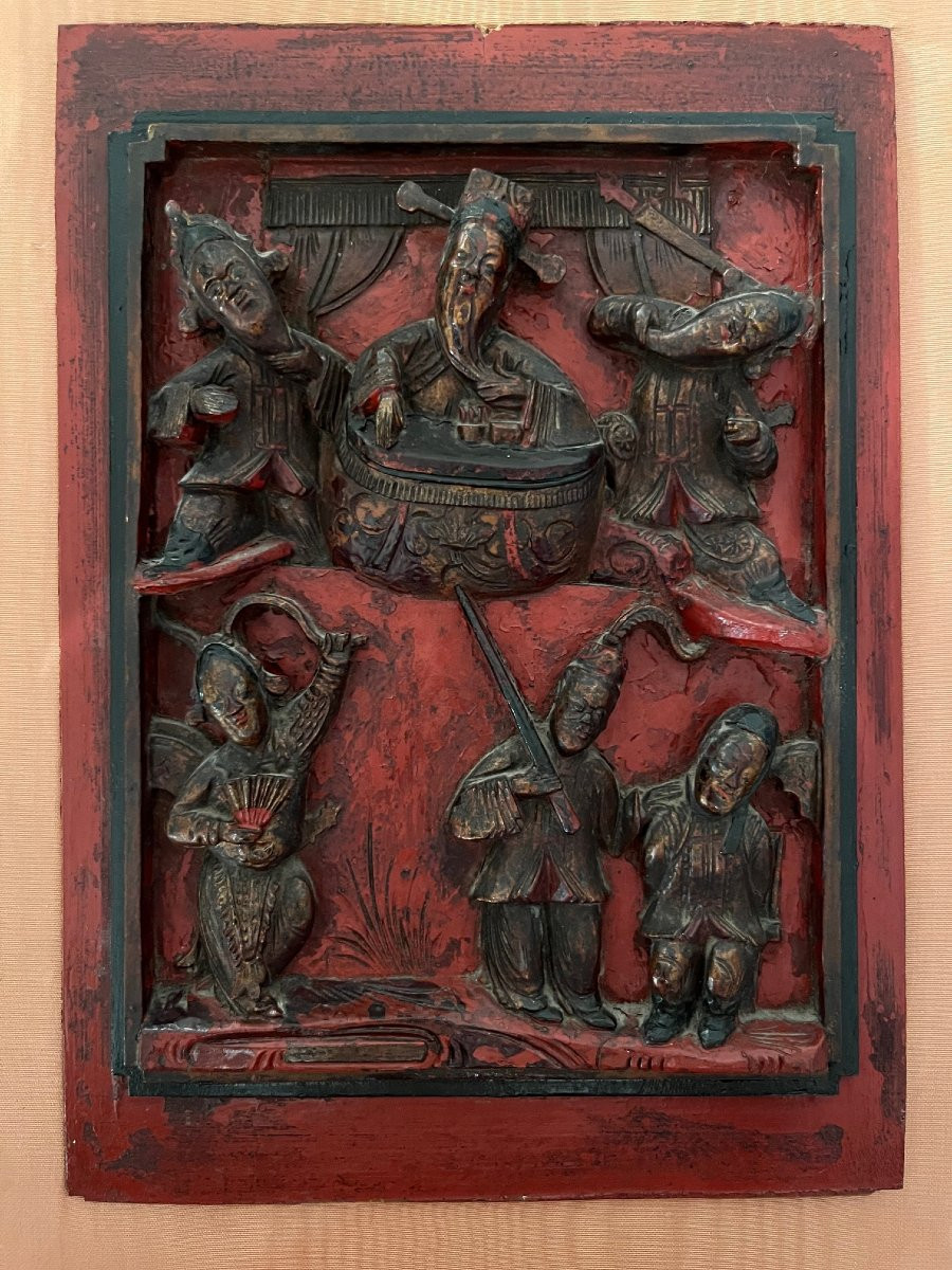 Pannello  decorativa cinese — elemento di letto da oppio, XIX secolo-photo-4