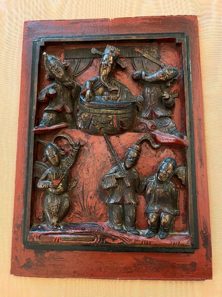 Pannello  decorativa cinese — elemento di letto da oppio, XIX secolo-photo-1