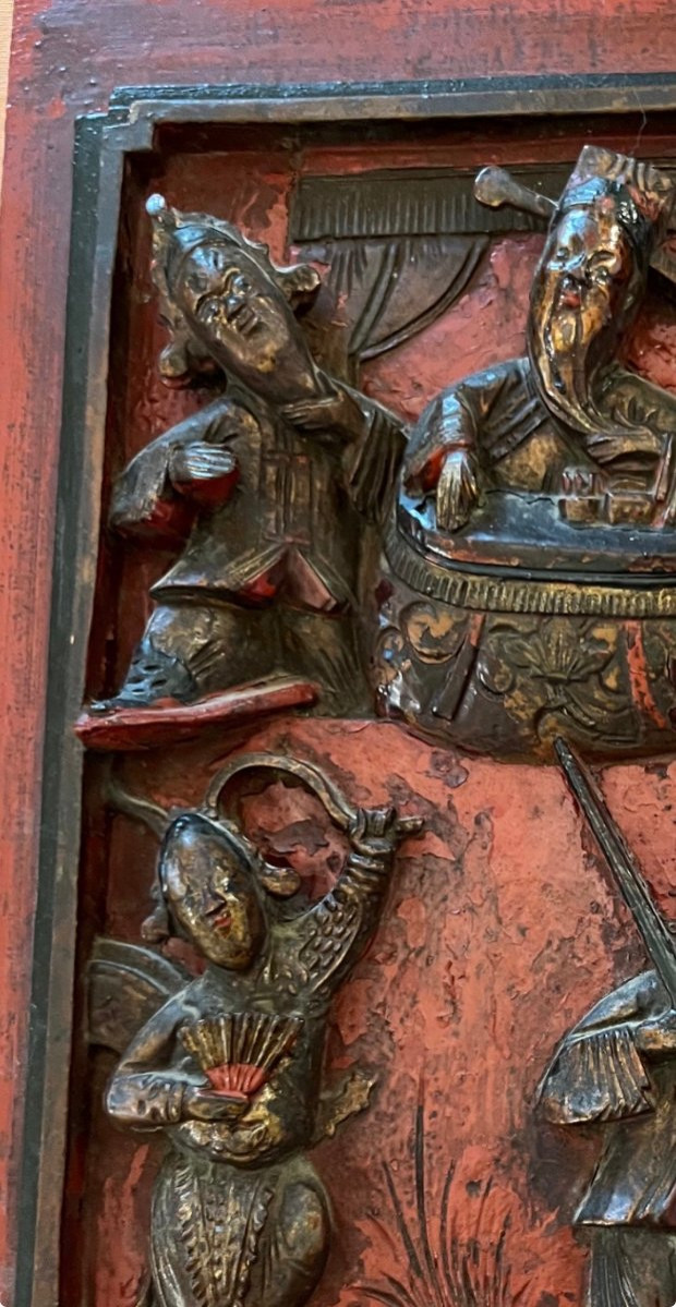 Pannello  decorativa cinese — elemento di letto da oppio, XIX secolo-photo-4