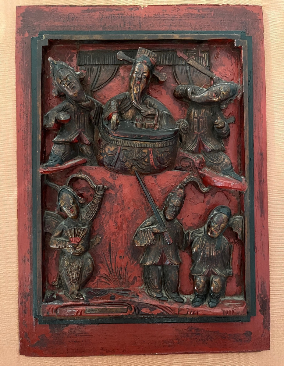 Pannello  decorativa cinese — elemento di letto da oppio, XIX secolo