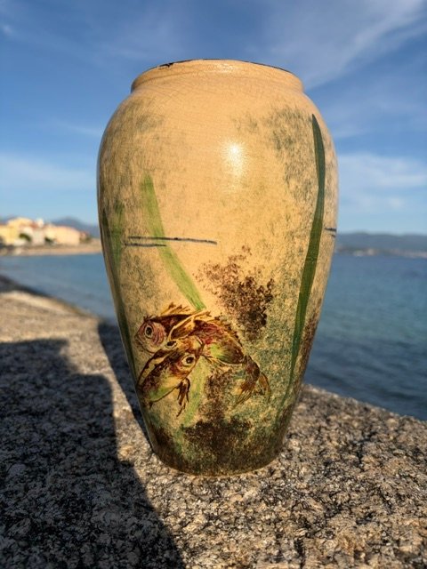 Vaso in ceramica policroma con pesci,  Vallauris –, Anni '50-photo-1