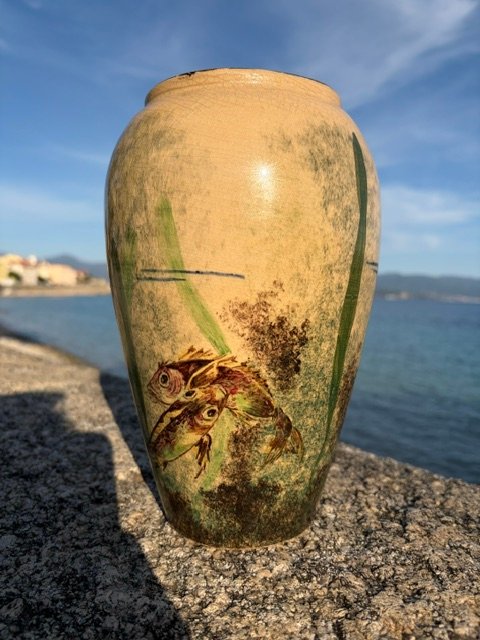 Vaso in ceramica policroma con pesci,  Vallauris –, Anni '50-photo-2