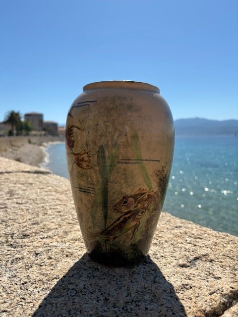 Vaso in ceramica policroma con pesci,  Vallauris –, Anni '50