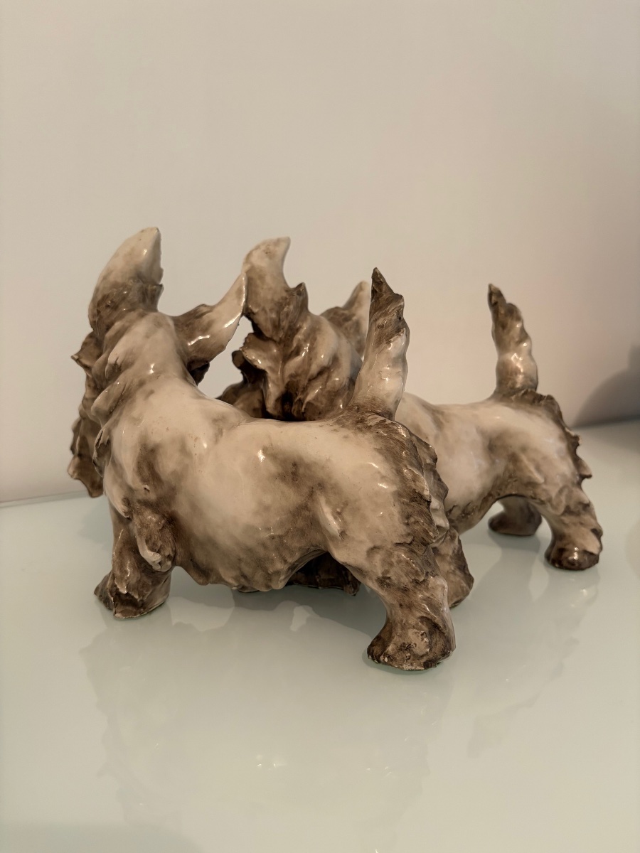 Scultura in ceramica policroma raffigurante due Scottish Terrier – Guido Cacciapuoti, anni ’40-photo-3