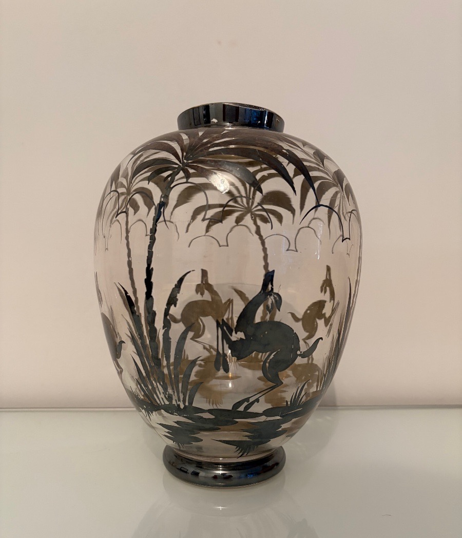 Vaso Art Déco in vetro con decoro in argento -photo-2
