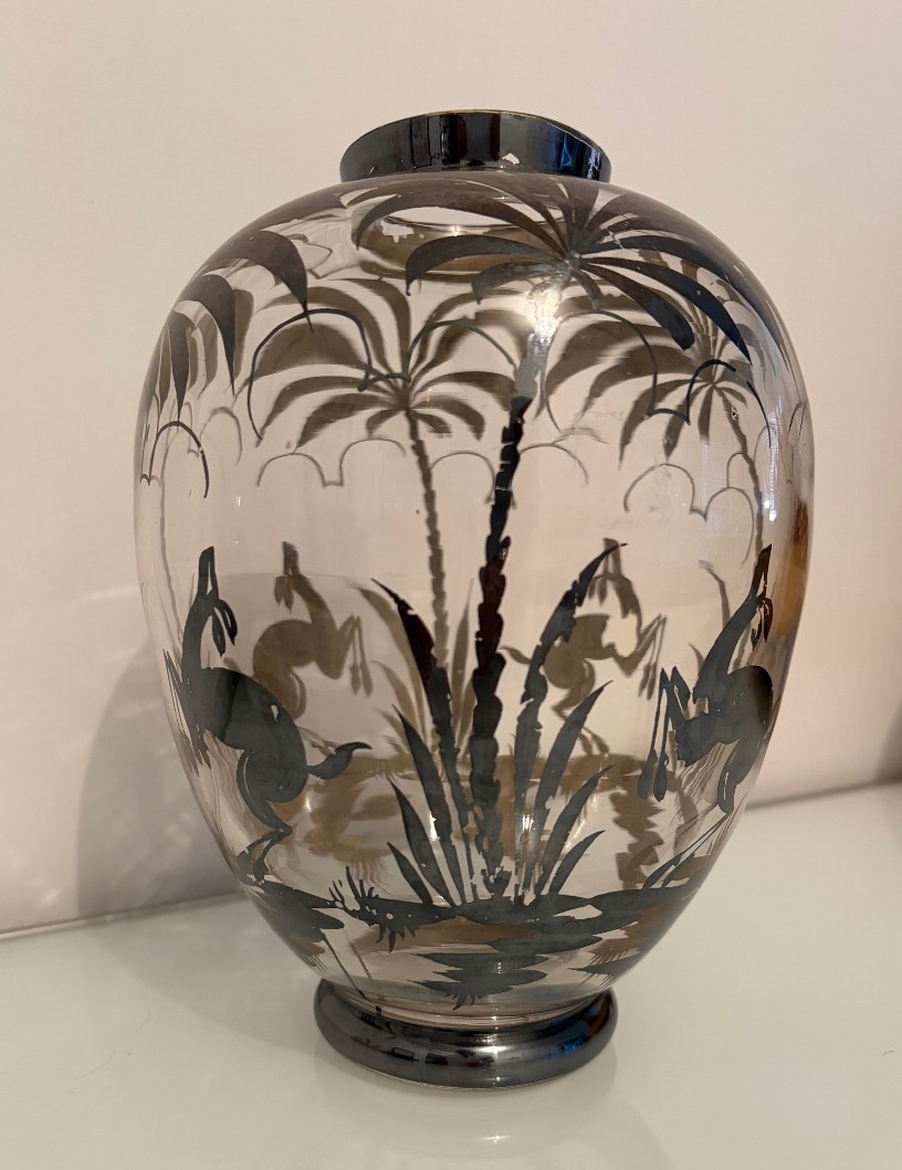 Vaso Art Déco in vetro con decoro in argento -photo-3