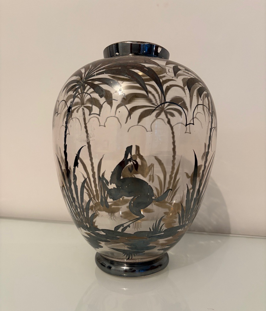 Vaso Art Déco in vetro con decoro in argento -photo-4