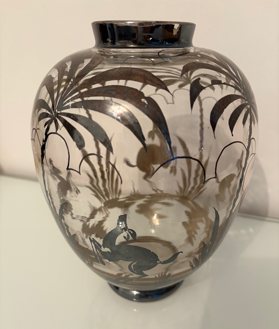 Vaso Art Déco in vetro con decoro in argento -photo-1