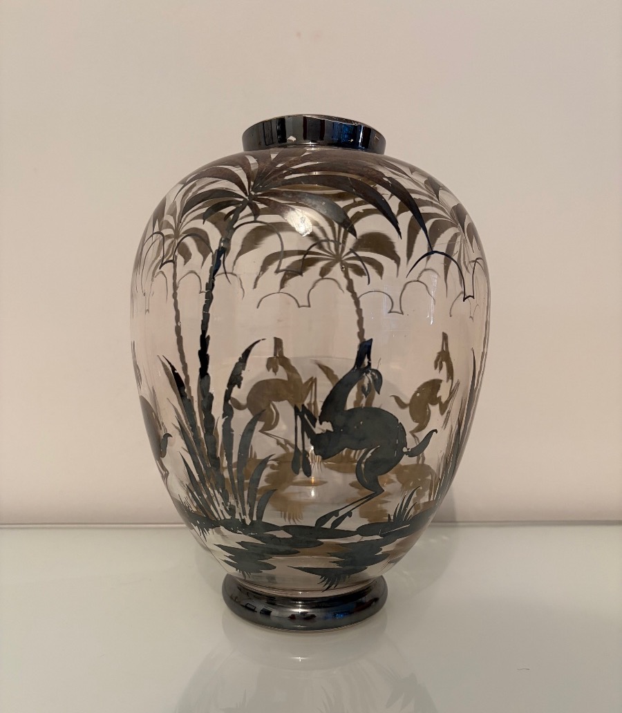 Vaso Art Déco in vetro con decoro in argento -photo-2