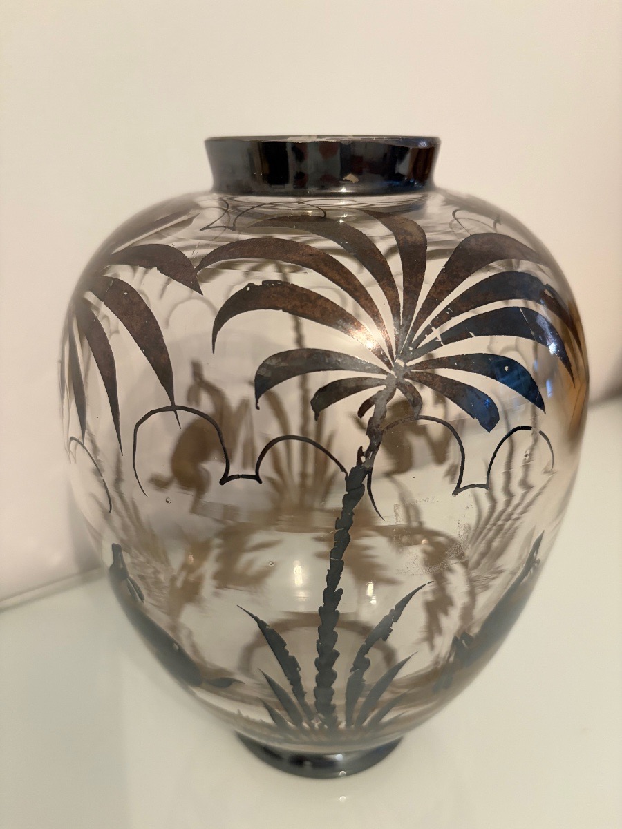 Vaso Art Déco in vetro con decoro in argento -photo-3