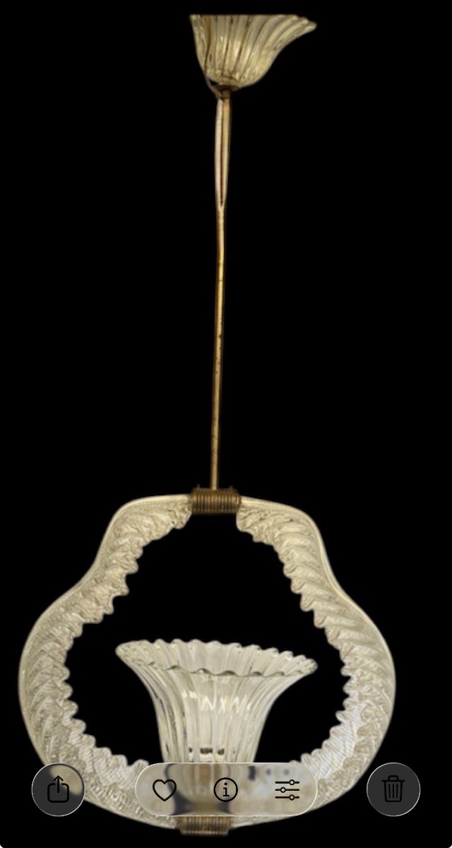 Lampada a sospensione  in vetro di Murano, attr.. È. Barovier.-photo-3