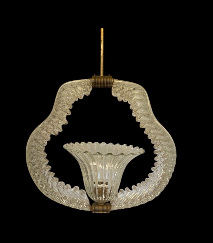 Lampada a sospensione  in vetro di Murano, attr.. È. Barovier.