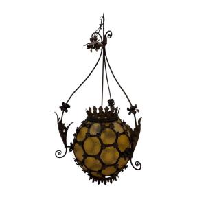 Grande lampada a sospensione in ferro battuto