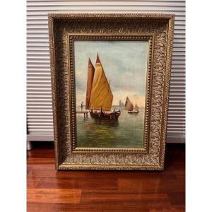 Veduta marina, olio su tela, G.Marchini 