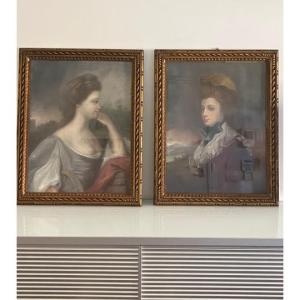 Coppia di ritratti femminili, pastello. XVIII sec.