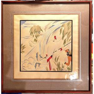 Edouard Halouze (1895-1958), scène de pêche, gouache