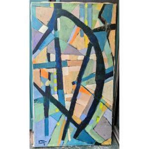 Abstract Composition, Oil On Canvas, 20th Century