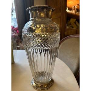 Large Crystal Vase And Sterling Silver Frame "minerva"