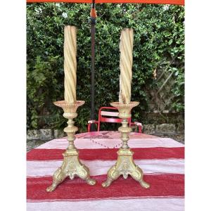 Pair Of Bronze Candlesticks 