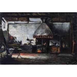 Country Interior – Oil On Canvas – Signed – Circa 1940