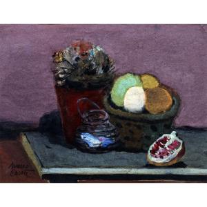 Italy - Casadei Maceo (1899 – 1992) – Still Life With Pomegranate – Gouache - Signed