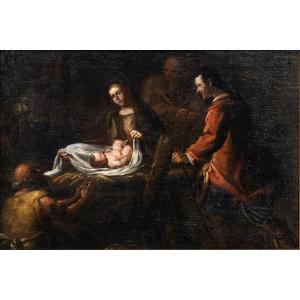 Circle Of Pierre Mignard 1612-1695 – Adoration Of The Shepherds –  .oil On Canvas